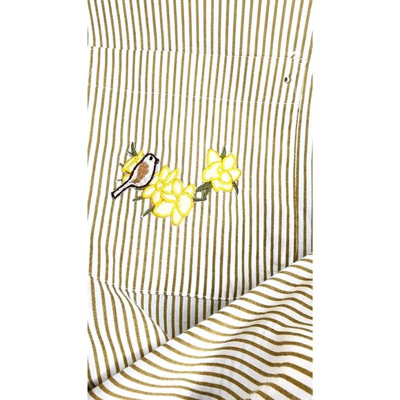Las Olas Made in Korea Vintage Bird Floral Embroidered Gold Stud Button Up Shirt - Picture 12 of 12